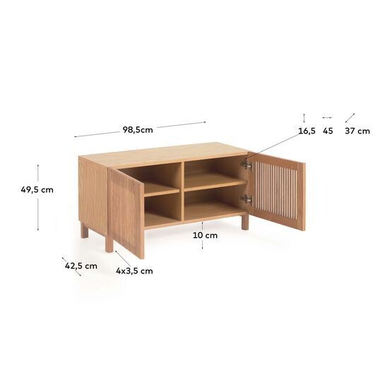 Banco Beyla con 2 puertas de madera maciza y chapa de roble 98,5 cm FSC 100%