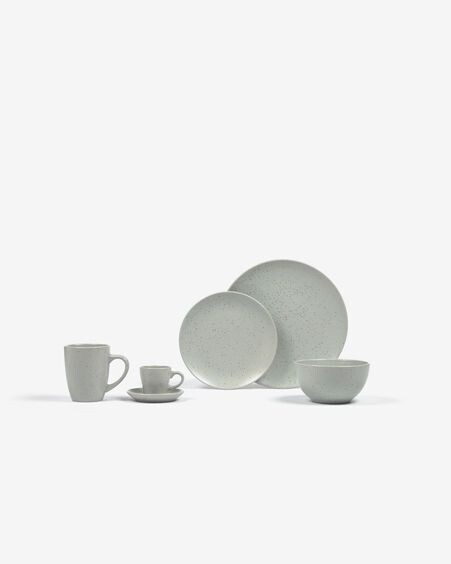 Taza de café con plato Aratani de cerámica gris claro