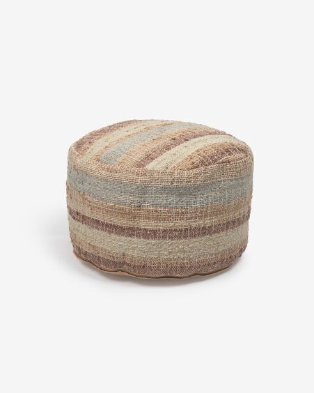 Puf redondo Eda de yute con rayas azul Ø 50 cm Puf redondo Eda de yute con rayas azul Ø 50 cm