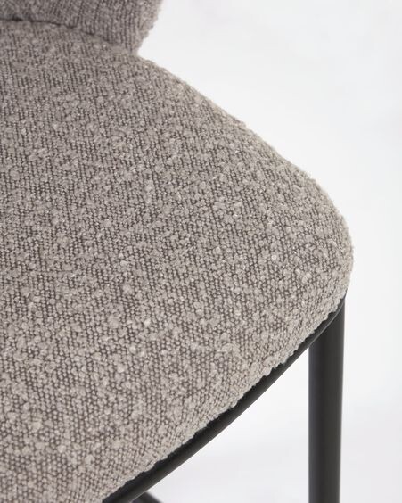 Taburete Ciselia de borreguito gris claro y metal negro altura 75 cm