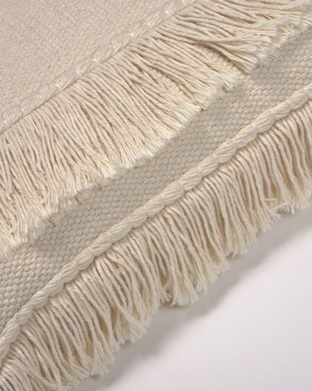 Funda de cojín Edelma 100% algodón beige con flecos de 45 x 45 cm