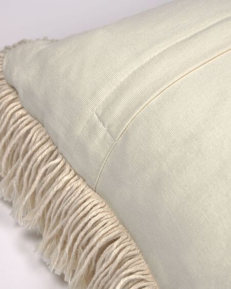 Funda de cojín Edelma 100% algodón beige con flecos de 45 x 45 cm