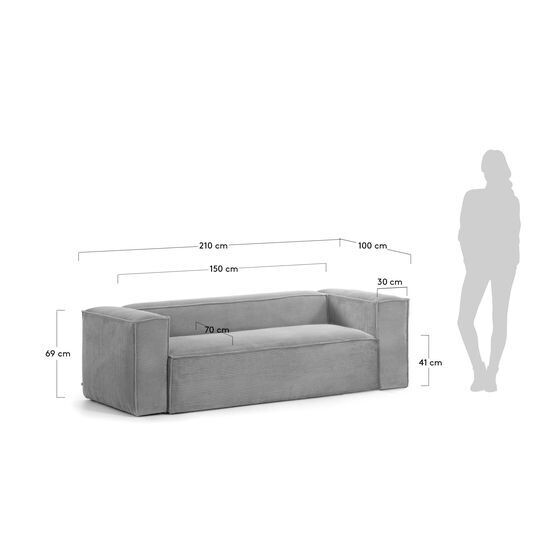Sofá Blok 2 plazas pana gruesa gris 210 cm