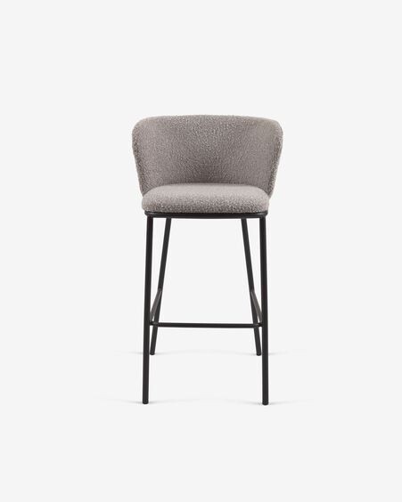 Taburete Ciselia de borreguito gris claro y metal negro altura 75 cm