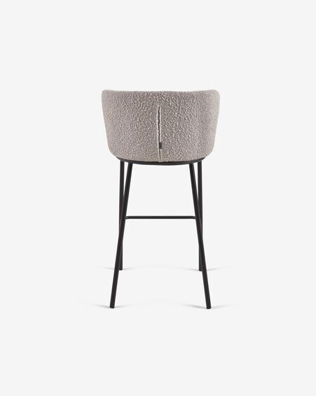 Taburete Ciselia de borreguito gris claro y metal negro altura 75 cm