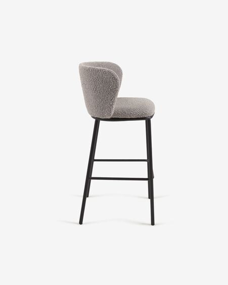 Taburete Ciselia de borreguito gris claro y metal negro altura 75 cm