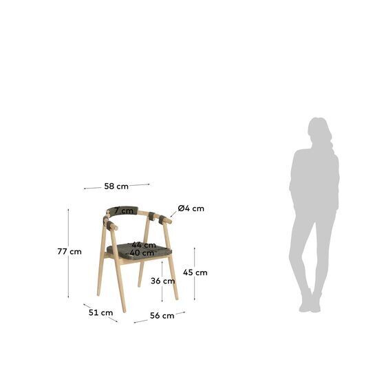 Silla Majela de madera maciza de eucalipto acabado efecto roble y cuerda verde FSC 100%