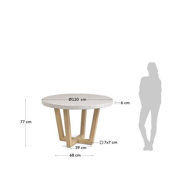 Mesa redonda Shanelle de terrazo blanco y madera maciza de acacia Ø 120 cm