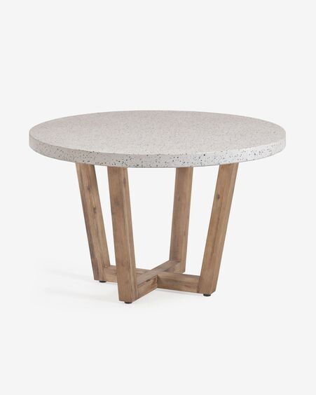 Mesa redonda Shanelle de terrazo blanco y madera maciza de acacia Ø 120 cm