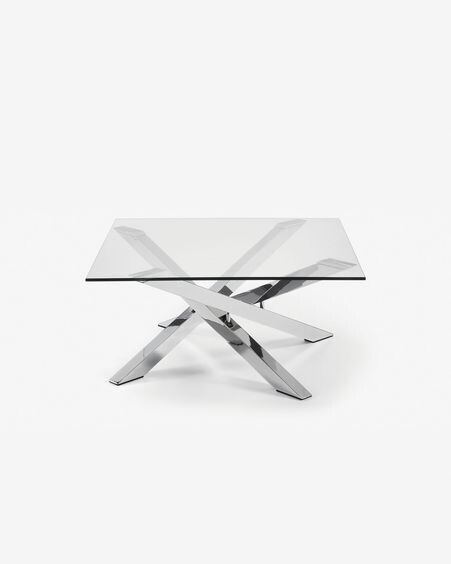 Mesa de centro Kamido cristal y patas de acero acabado cromado 90 x 90 cm