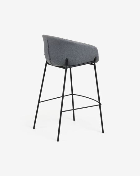 Taburete Yvette gris y acero con acabado negro altura 74 cm