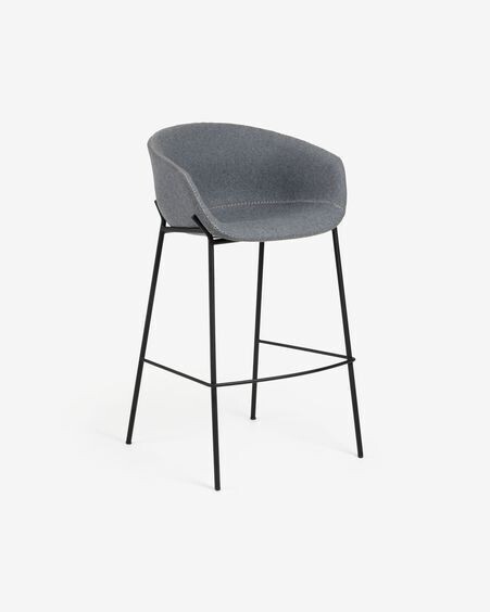 Taburete Yvette gris y acero con acabado negro altura 74 cm