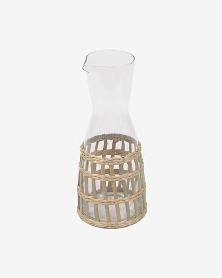 Jarra Emelia cristal transparente y fibra marrón