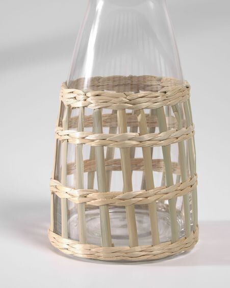 Jarra Emelia cristal transparente y fibra marrón