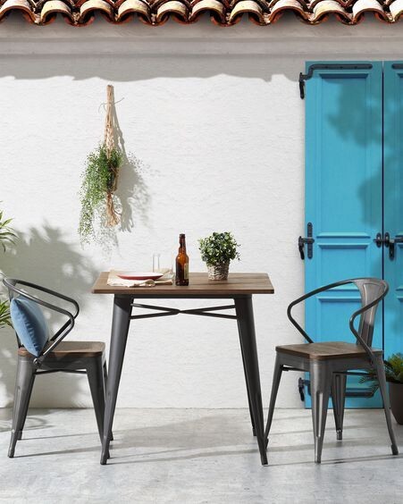 Silla Malira acero y madera maciza de bambu