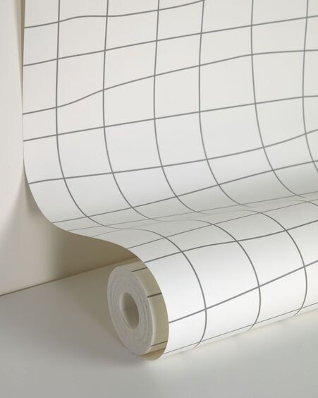 Papel pintado Saori blanco con estampado de cuadros gris 10 x 0,53 m FSC MIX Credit