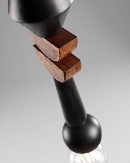 Lámpara de techo Jellis con 2 semicírculos de madera maciza mango acabado negro y natural