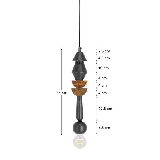 Lámpara de techo Jellis con 2 semicírculos de madera maciza mango acabado negro y natural