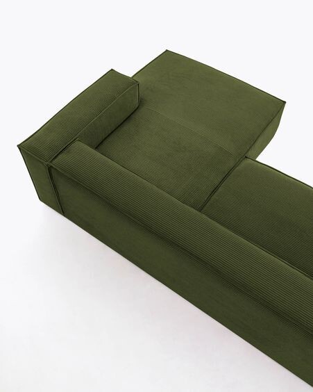 Sofá Blok 2 plazas chaise longue derecho pana gruesa verde 240 cm