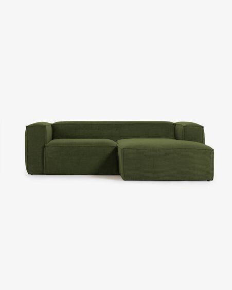 Sofá Blok 2 plazas chaise longue derecho pana gruesa verde 240 cm