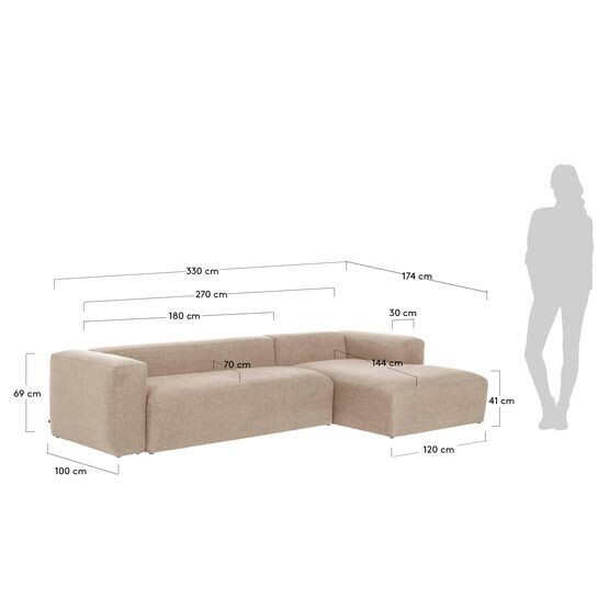 Sofá Blok 4 plazas chaise longue derecho beige 330 cm