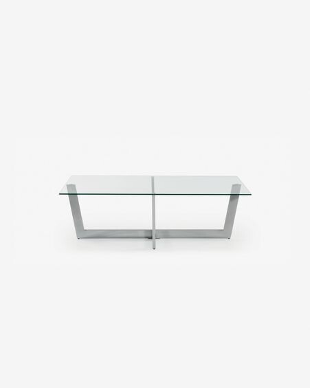 Mesa de centro Plam cristal transparente y estructura de acero acabado cromado 120 x 70 cm