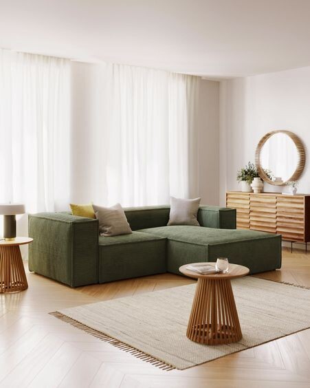 Sofá Blok 2 plazas chaise longue derecho pana gruesa verde 240 cm