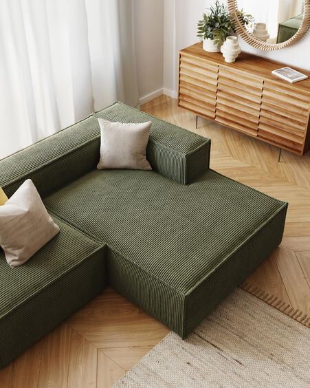 Sofá Blok 2 plazas chaise longue derecho pana gruesa verde 240 cm
