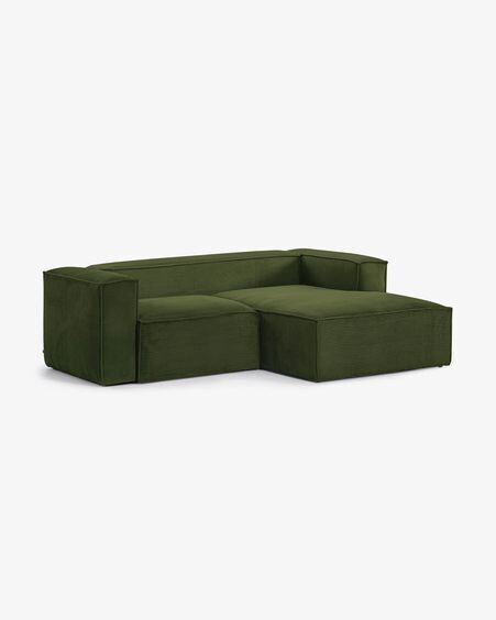 Sofá Blok 2 plazas chaise longue derecho pana gruesa verde 240 cm