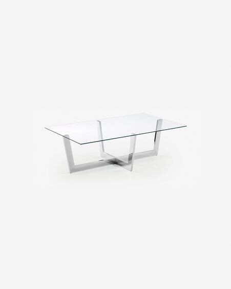 Mesa de centro Plam cristal transparente y estructura de acero acabado cromado 120 x 70 cm