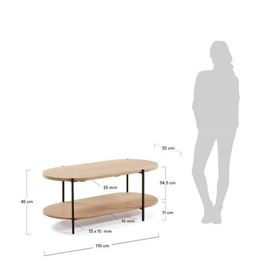 Mesa de centro Palmia 110 x 55 cm madera maciza de mango patas acero acabado negro
