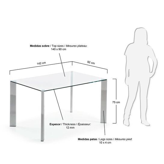 Mesa Spot de cristal y patas de acero acabado cromado 142 x 92 cm