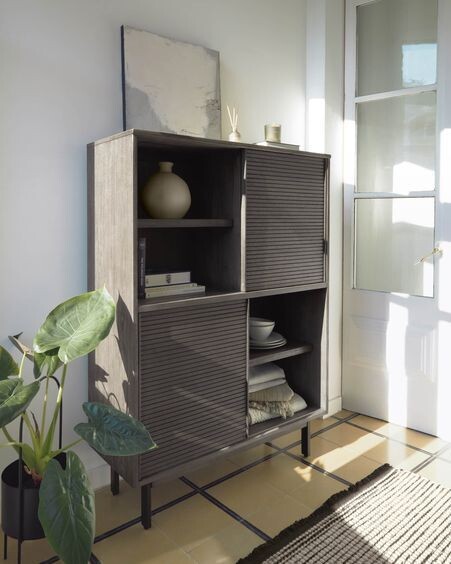 Estantería Indiann de madera maciza de acacia y patas de acero acabado negro 100 x 140 cm