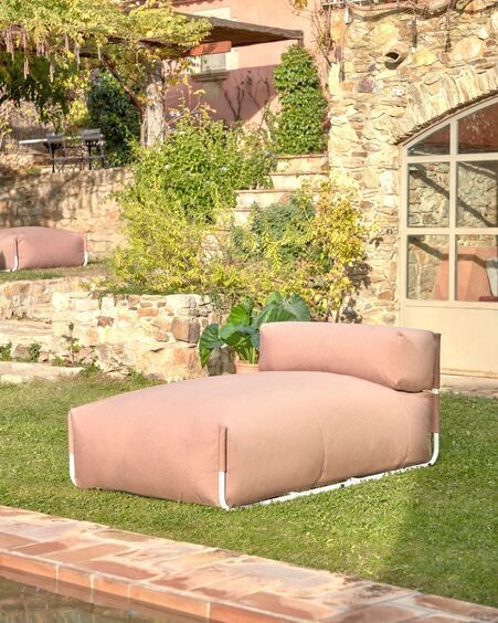 Puf sofá modular longue con respaldo exterior Square terracota y aluminio blanco 165x101cm