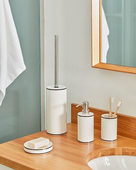 Escobilla de baño Arminda de cerámica blanco y detalle negro
