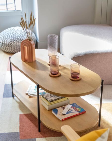 Mesa de centro Palmia 110 x 55 cm madera maciza de mango patas acero acabado negro