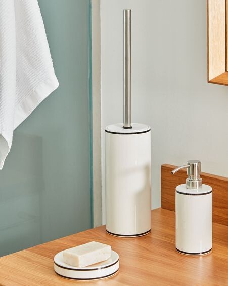 Escobilla de baño Arminda de cerámica blanco y detalle negro