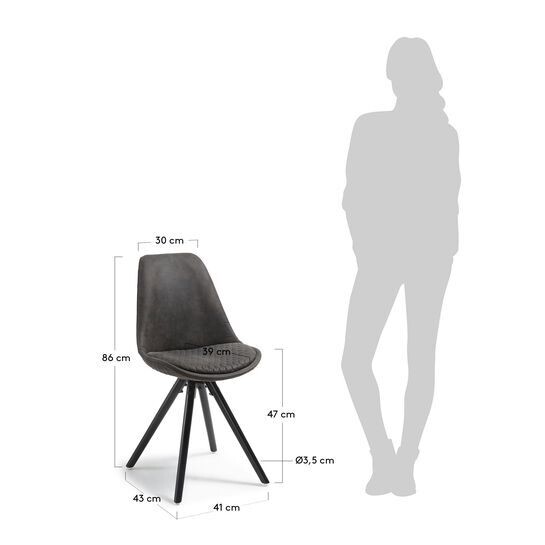 Silla Ralf piel sintética gris oscuro y patas de madera maciza de haya acabado negro