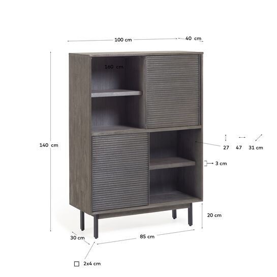 Estantería Indiann de madera maciza de acacia y patas de acero acabado negro 100 x 140 cm