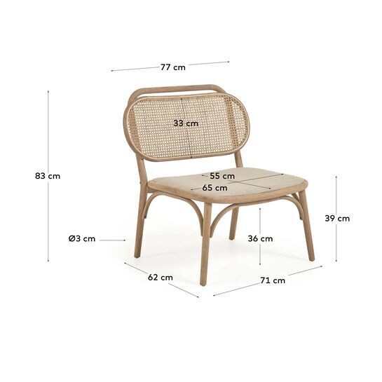 Sillón Doriane madera maciza roble acabado natural y asiento de tela