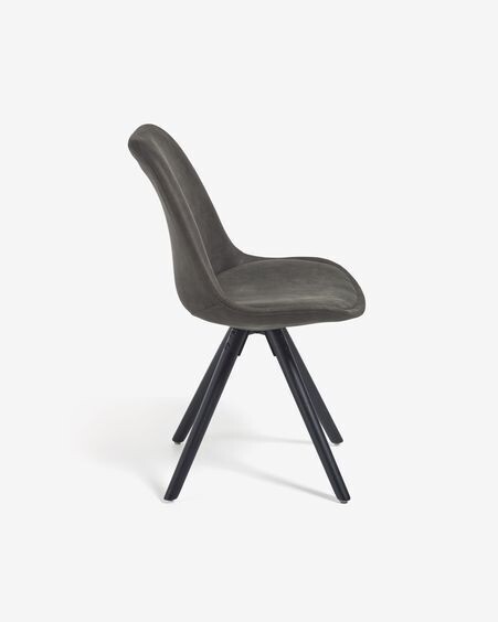 Silla Ralf piel sintética gris oscuro y patas de madera maciza de haya acabado negro