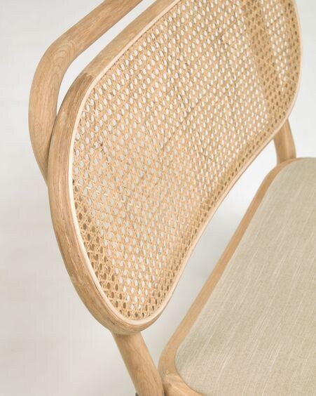Sillón Doriane madera maciza roble acabado natural y asiento de tela