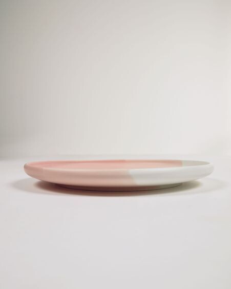 Plato plano Sayuri de porcelana rosa y blanco