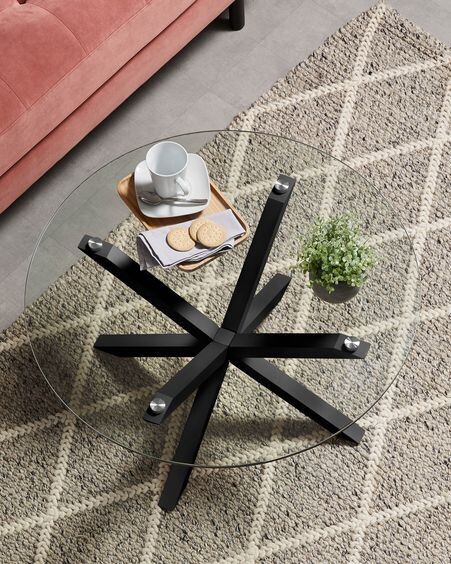 Mesa de centro Full Argo Ø 82 cm cristal patas de acero acabado negro