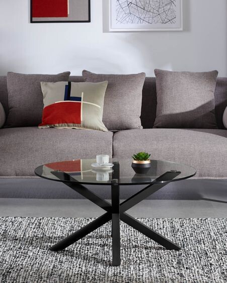 Mesa de centro Full Argo Ø 82 cm cristal patas de acero acabado negro