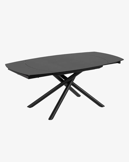 Mesa extensible Yodalia de cristal y patas de acero acabado negro 130 (190) x 100 cm