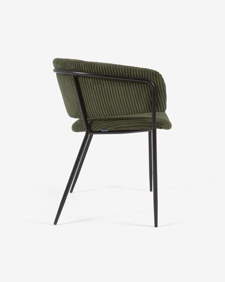 Silla Runnie de pana gruesa verde oscuro con patas de acero acabado pintado negro