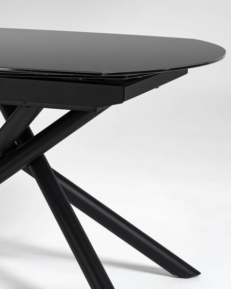 Mesa extensible Yodalia de cristal y patas de acero acabado negro 130 (190) x 100 cm