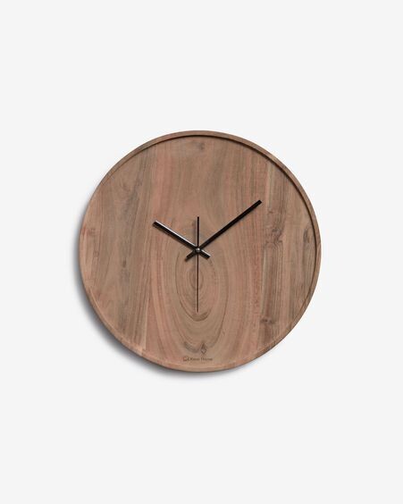 Reloj de pared redondo Zakie de madera maciza de acacia acabado natural Ø 30 cm