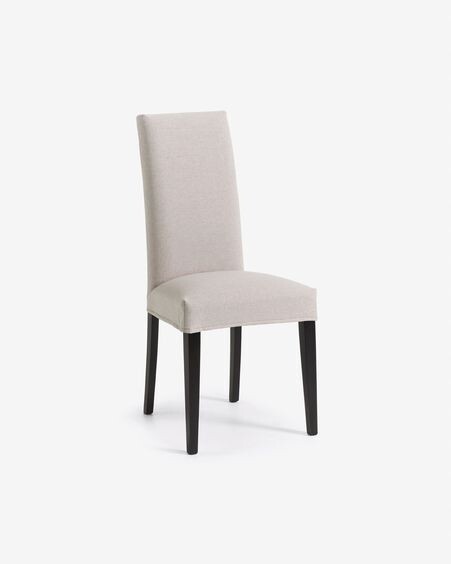 Silla Freda beige y patas de madera maciza de haya acabado negro